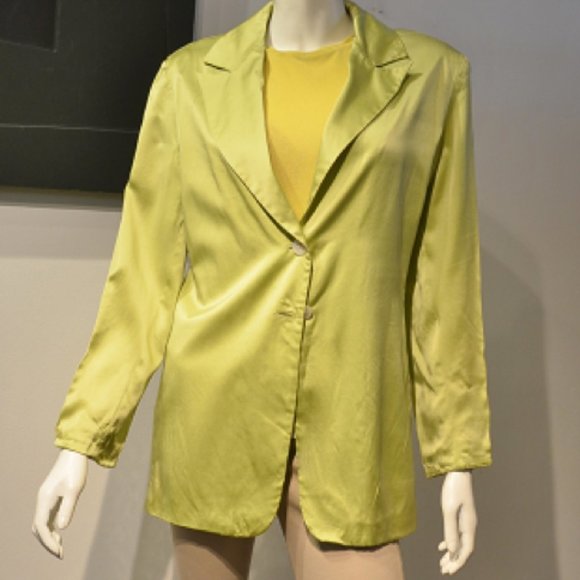 Mark Eisen Green Apple Silk Charmeuse Blazer - Picture 1 of 4